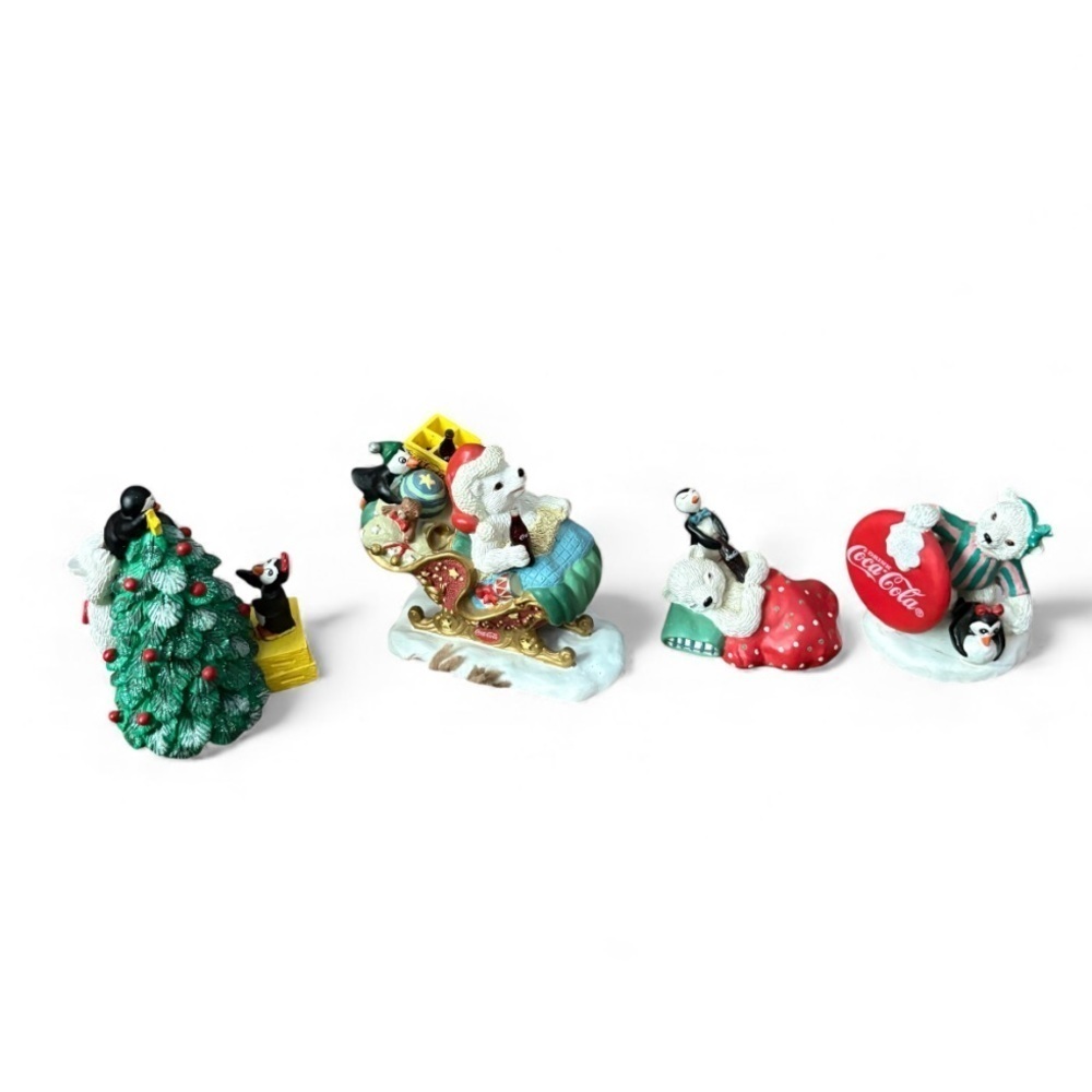 Coca-Cola Holiday Figurine Collection Polar Bear Cubs Penguin Christmas Bundle